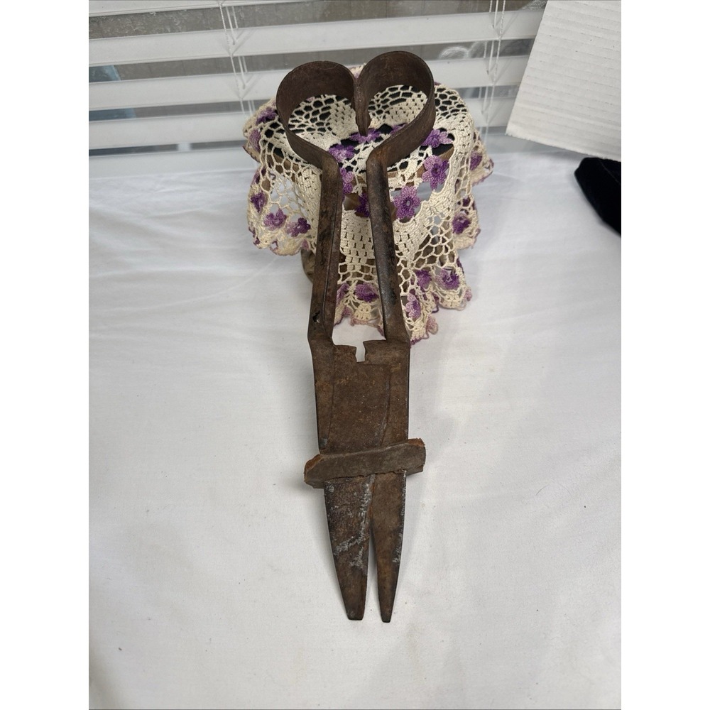 Antique Sheep Shearing Shears With Leather Blade Guard.